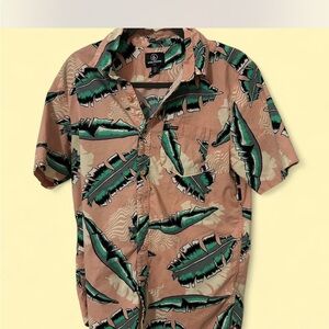 Volcom Green and Brown Casual Button Down Shirt